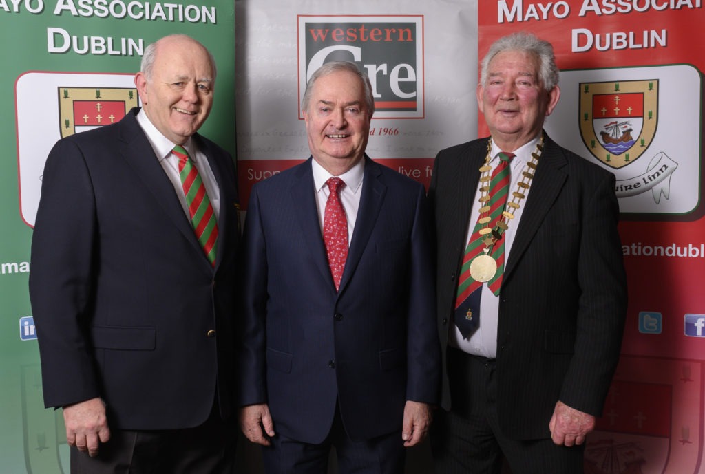 Mayo Association Dublin's Chairperson Michael Kealy and President Eddie Melvin with Cathal Hughes, 2019 Mayo Person of the Year Award Winner.